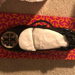 Tory Burch black ballet flats with silver logo